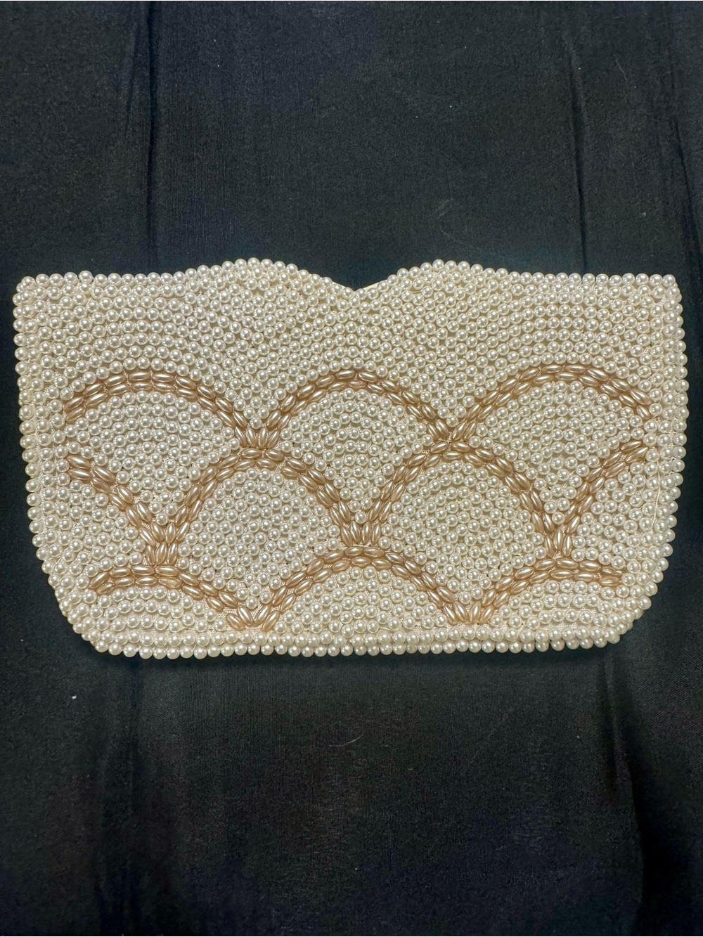 Pearl-Embellished Evening Clutch - Champagne/Off-White